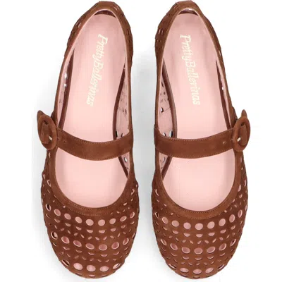 Pretty Ballerinas Suede Die Cut Mary Jane In Brown
