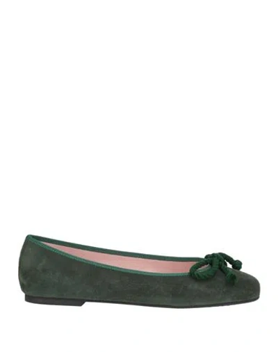 Pretty Ballerinas Woman Ballet Flats Dark Green Size 8 Leather, Textile Fibers
