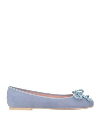 Pretty Ballerinas Woman Ballet Flats Light Blue Size 8 Leather, Textile Fibers