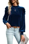 Pretty Bash A Touch Of Class Velvet Blouse In Sky Blue In Blue