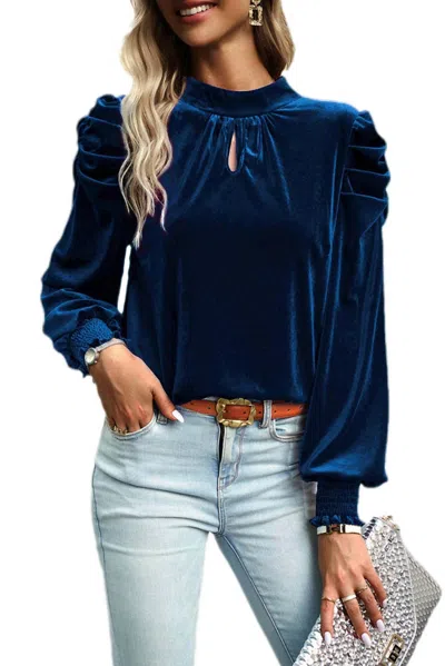 Pretty Bash A Touch Of Class Velvet Blouse In Sky Blue