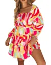 Pretty Bash Abstract Smocked Dress In Multicolor In Multi