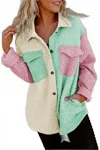 Pretty Bash Colorblock Button Front Quilted Shacket In Green In Multi