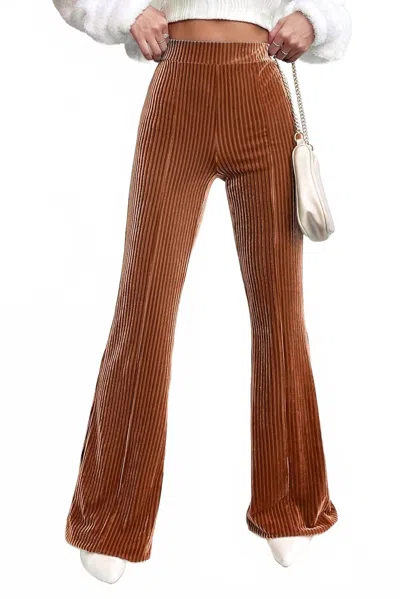 Pretty Bash Corduroy/velvet High Waist Flare Pants In Chestnut In Brown