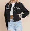 Pretty Bash Denim Paneled Leopard Print Ripped Jacket In Black
