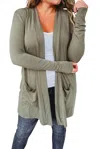 Pretty Bash Draped Open Front Cardigan In Sage Green