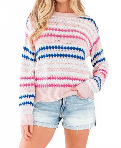 Pretty Bash Eyelet Knit Drop Shoulder Sweater In Khaki Stripe In Neutral