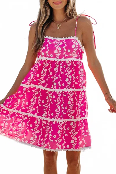Pretty Bash Floral Ric Rac Summer Mini Dress In Pink