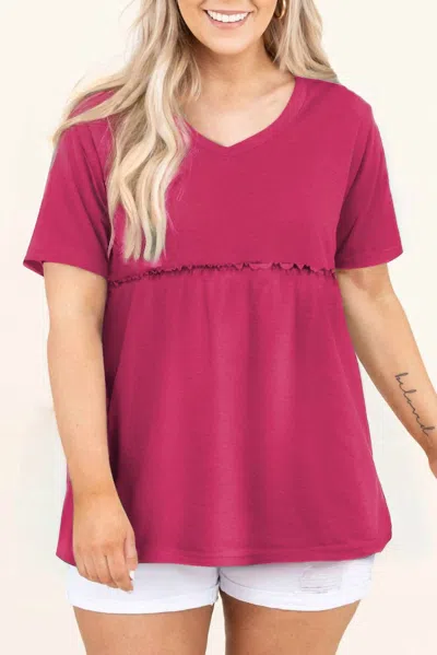 Pretty Bash Frilled Short Sleeve Top In Rose Red In Pink