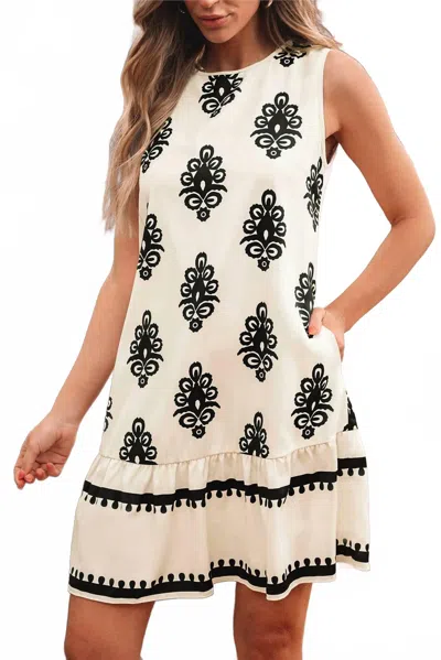 Pretty Bash Geometric Bow Back Mini Dress In Beige In Neutral