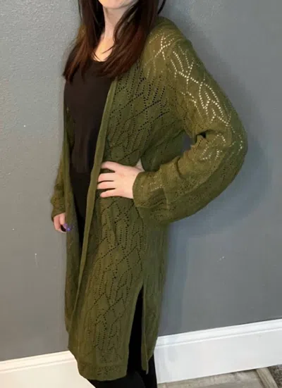 Pretty Bash Open Front Cardigan In Moss Green