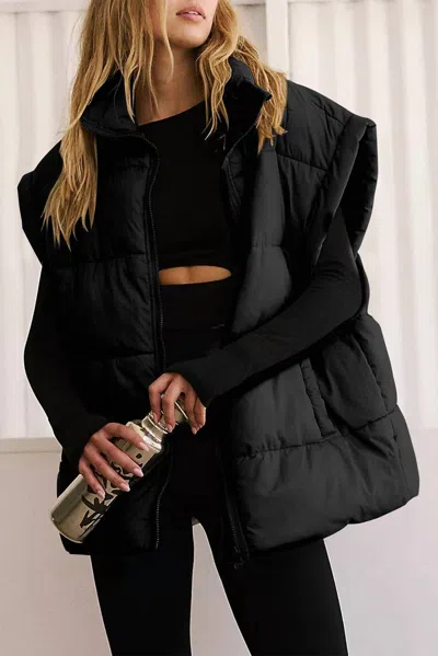 Pretty Bash Oversized Sleeveless Puffer Vest In Black