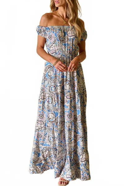 Pretty Bash Paisley Off Shoulder Maxi Dress In Blue
