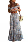 Pretty Bash Paisley Off Shoulder Maxi Dress In Blue In Blue