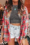 Pretty Bash Plaid Buttoned Shirt In Red In Red