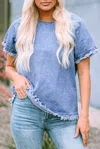 Pretty Bash Raw Edge Top In Sky Blue In Blue