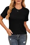 Pretty Bash Ribbed Short Sleeve Crewneck In Black In Black