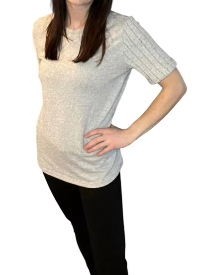 Pretty Bash Ribbed Short Sleeve Crewneck In Grey