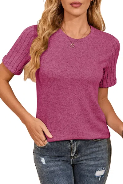 Pretty Bash Ribbed Short Sleeve Crewneck In Pink