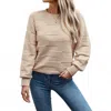 Pretty Bash Round Neck Knit Loose Long Sleeves Sweater In Beige