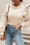 Pretty Bash Ruffle Shoulder Long Sleeve Blouse In Jet Stream In Multi