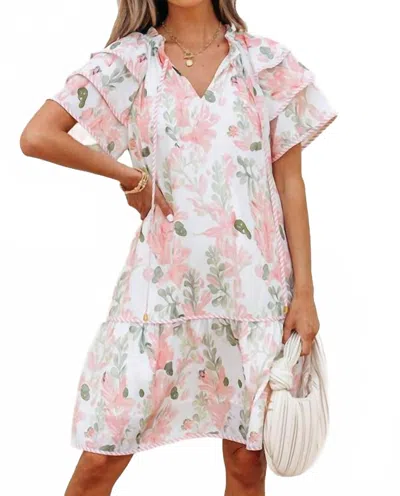 Pretty Bash Swept Off My Feet Flutter Sleeve Floral Dress In Pink