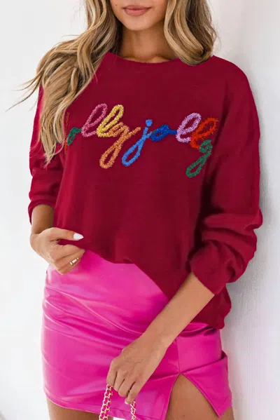 Pretty Bash Tinsel Embroidered Holly Jolly Sweater In Pink