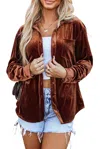 Pretty Bash Velvet Buttoned Shirt In Chestnut In Pink