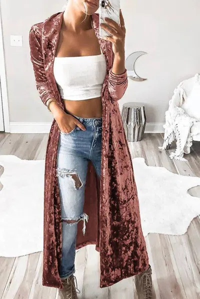 Pretty Bash Velvet Duster Cardigan In Pink