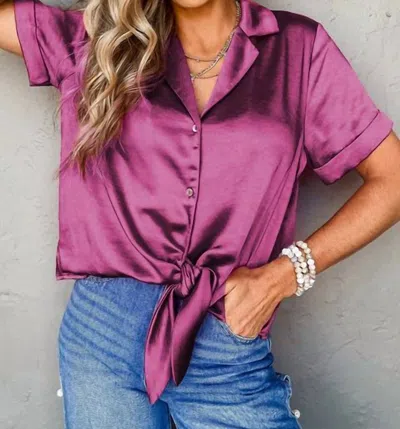 Pretty Bash Women's Satin Buttoned Shirt In Purple
