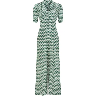 Pretty Eccentric Women's Alana Jumpsuit In Green Fan Print