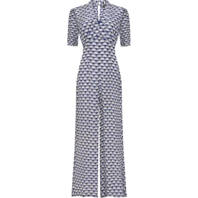 Pretty Eccentric Women's Blue Alana Jumpsuit In Navy Fan Print