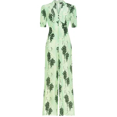 Pretty Eccentric Women's Green Alana Jumpsuit In Aqua Wisteria Print