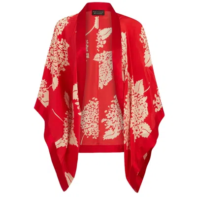 Pretty Eccentric Women's Kimono In Red Hydrangea