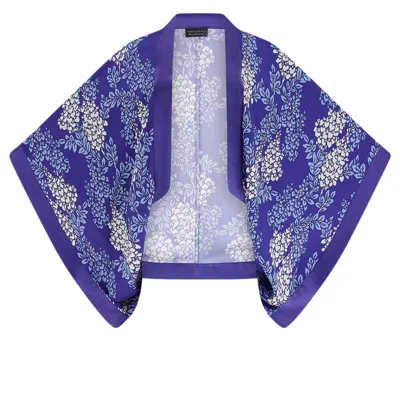 Pretty Eccentric Women's Kimono Shrug In Purple Wisteria Print In Blue