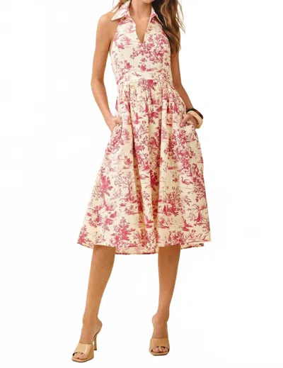 Pretty Follies Abstract Print V-neck Halter Midi Dress In Burgundy In White