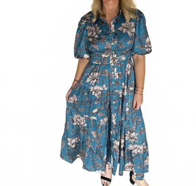 Pretty Follies Auralie Floral Collared Button Dress In Blue