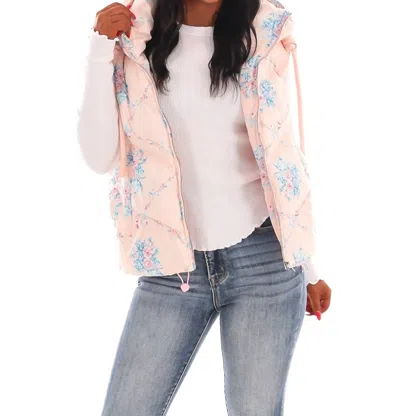 Pretty Follies Garden Grove Floral Puffer Vest In Pink