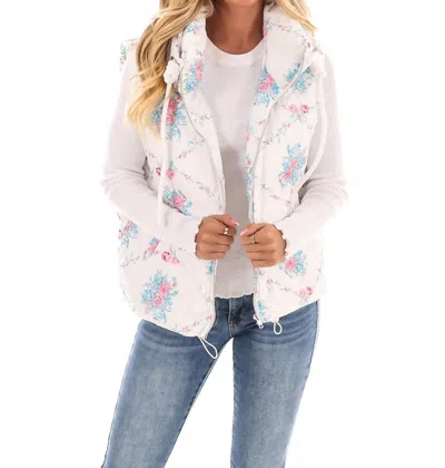 Pretty Follies Garden Grove Floral Puffer Vest In White