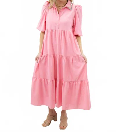 Pretty Follies Jeweled Collar Midi Shirt Dress In Pink