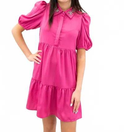 Pretty Follies Jeweled Collar Shirt Dress In Pink