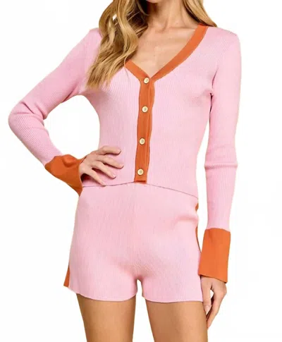 Pretty Follies Kacey Long Sleeve Cardigan In Orange Pink