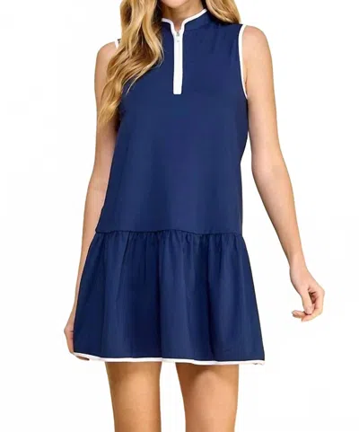 Pretty Follies Quarter Zip Ruffled Hem Active Dress In Navy In Blue