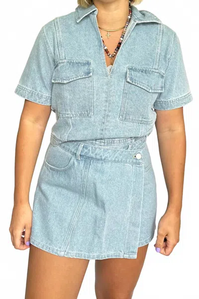 Pretty Follies Roof Sippin' Top In Light Denim In Blue