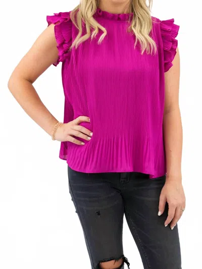 Pretty Follies Ruffle Sleeve Top In Magenta In Pink