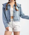 Pretty Follies Ruffled Denim Jacket In Denim Blue In Multi