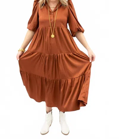 Pretty Follies Tiered Midi Dress In Bronze In Gold