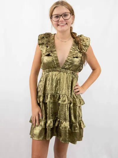 Pretty Follies Tiered Ruffle Dress In Bronze In Black