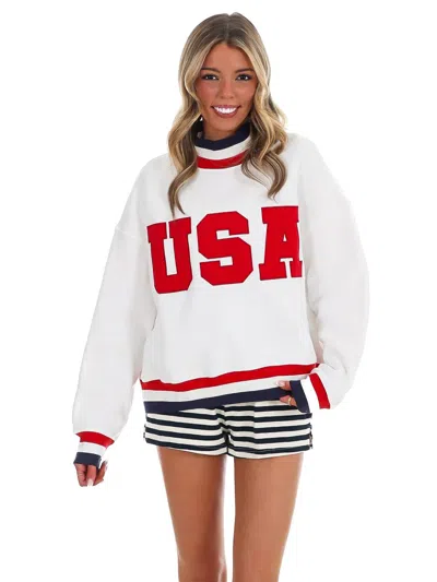 Pretty Follies Usa Letter Print Contrast Sweatshirt In White