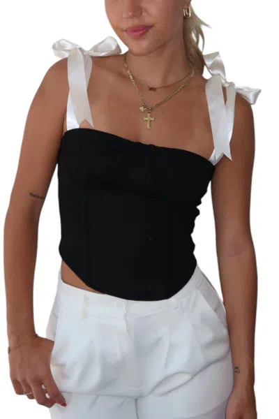 Pretty Garbage Bella Corset Top In Black Satin